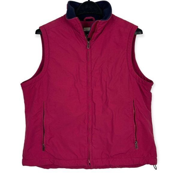 LL‎ Bean Women's Large Fleece Lined Vest Full Zip Pink with Nylon Shell - Picture 1 of 4